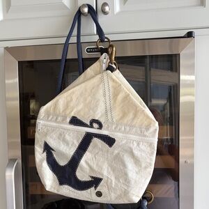 Navy Anchor Sailcloth Crossbody Bag - White & Navy